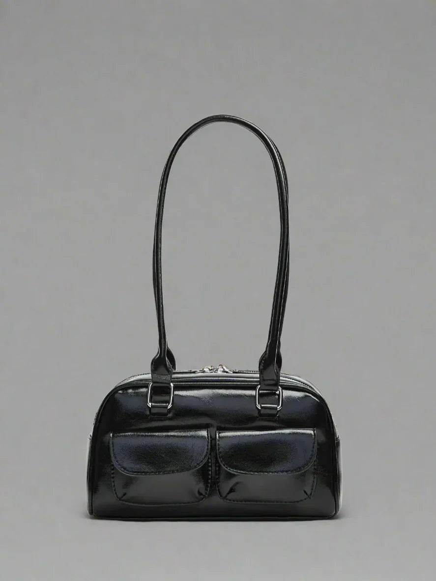 Womens PU Bowling Box Handbag Boston Tote