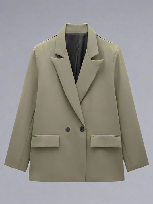Womens Double Breasted Blazer with Pockets (Dark Green)