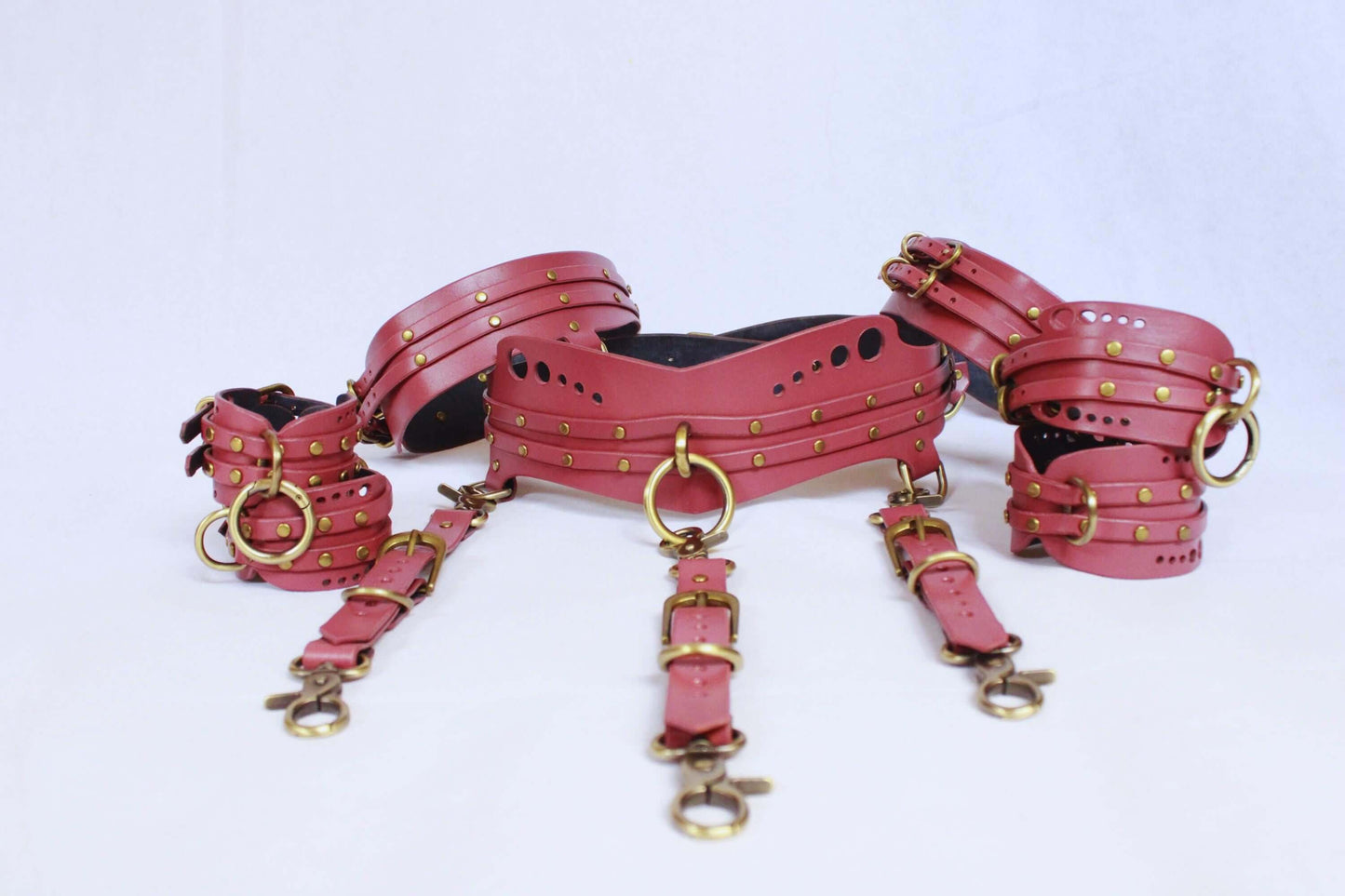Womens Body Harness Set with Thigh Cuffs Submissive Collar