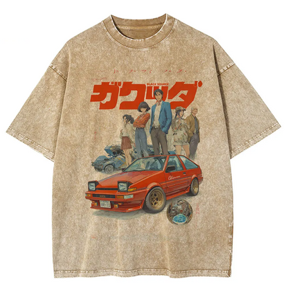 Japanese Cat Cartoon Graphic Baggy T-Shirt Men Streetwear