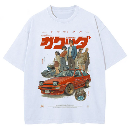 Japanese Cat Cartoon Graphic Baggy T-Shirt Men Streetwear
