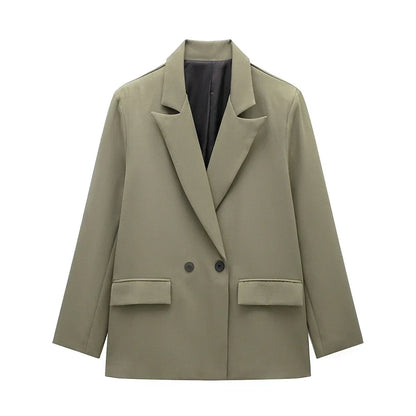 Womens Double Breasted Blazer with Pockets (Dark Green)