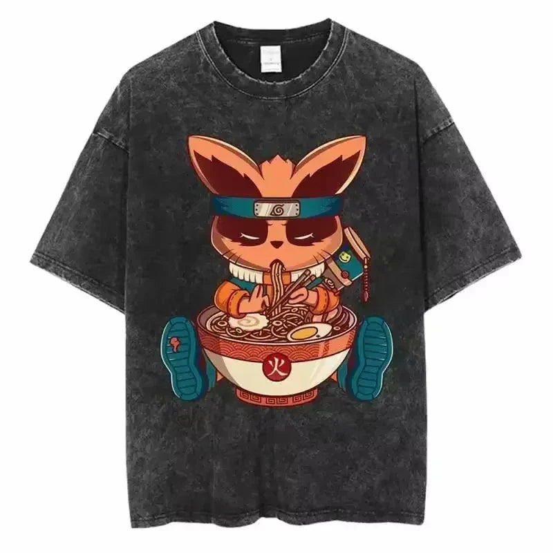Japan Anime Oversize Cotton T-Shirt Black Streetwear