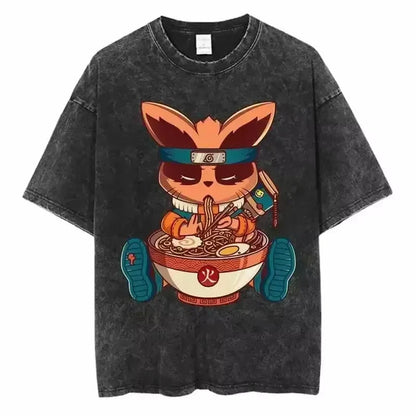 Japan Anime Oversize Cotton T-Shirt Black Streetwear