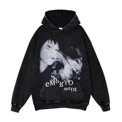 Anime Pain Graphic Hoodie Men's Retro Washed Harajuku Streetwear