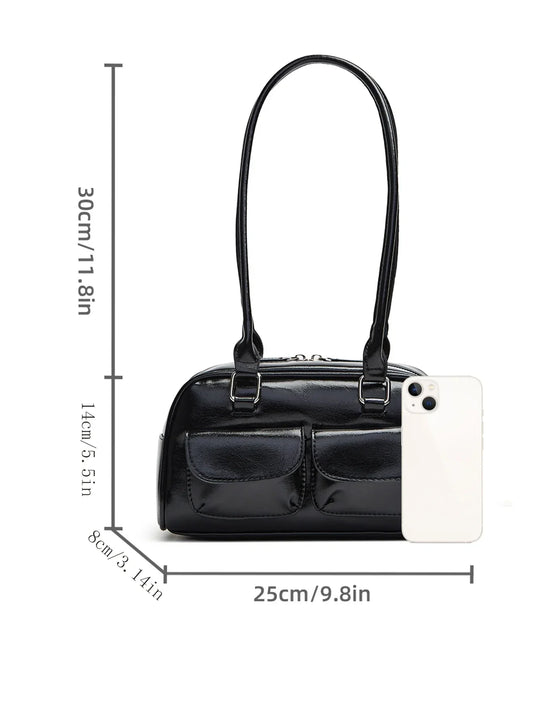 Womens PU Bowling Box Handbag Boston Tote