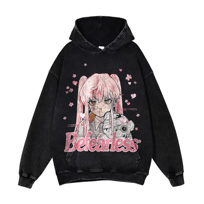 Anime Pain Graphic Hoodie Men's Retro Washed Harajuku Streetwear