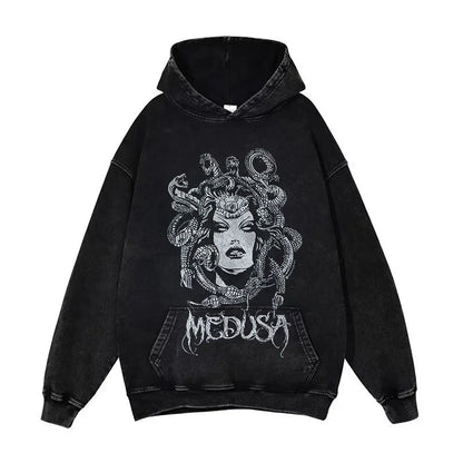 Anime Pain Graphic Hoodie Men's Retro Washed Harajuku Streetwear