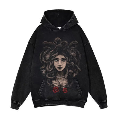 Anime Pain Graphic Hoodie Men's Retro Washed Harajuku Streetwear