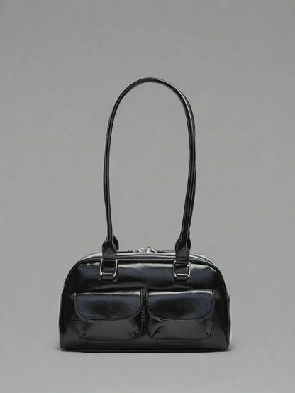 Womens PU Bowling Box Handbag Boston Tote