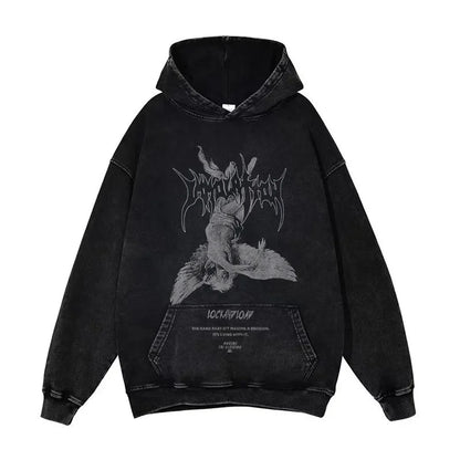 Anime Pain Graphic Hoodie Men's Retro Washed Harajuku Streetwear