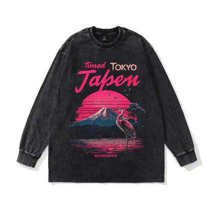 Womens Vintage Acid Wash Graphic Tee Oversized Harajuku Streetwear