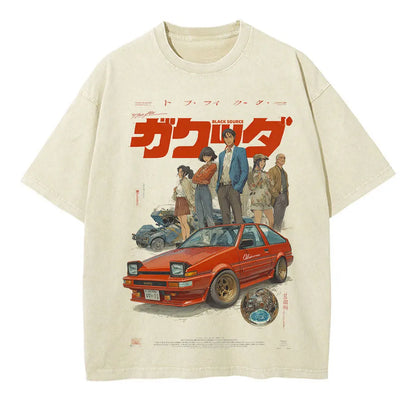 Japanese Cat Cartoon Graphic Baggy T-Shirt Men Streetwear