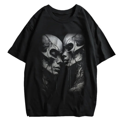 Japanese Cat Cartoon Graphic Baggy T-Shirt Men Streetwear