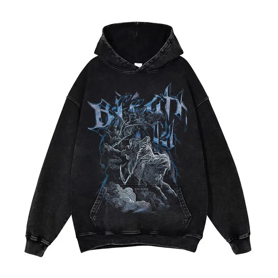 Anime Pain Graphic Hoodie Men's Retro Washed Harajuku Streetwear
