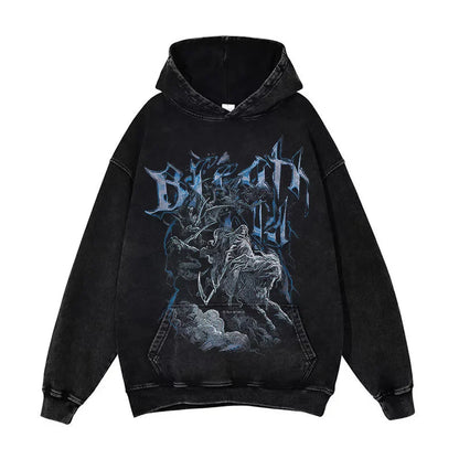 Anime Pain Graphic Hoodie Men's Retro Washed Harajuku Streetwear