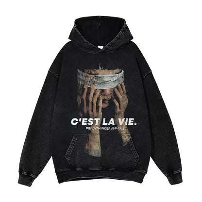 Anime Pain Graphic Hoodie Men's Retro Washed Harajuku Streetwear