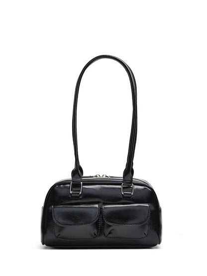 Womens PU Bowling Box Handbag Boston Tote