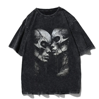 Japanese Cat Cartoon Graphic Baggy T-Shirt Men Streetwear