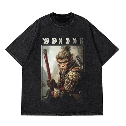 Japanese Cat Cartoon Graphic Baggy T-Shirt Men Streetwear