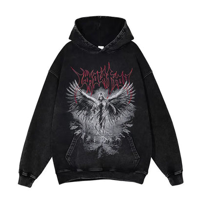 Anime Pain Graphic Hoodie Men's Retro Washed Harajuku Streetwear