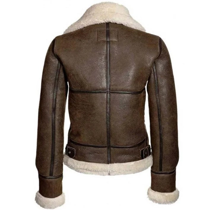 Aviator Womens Distressed Brown Jacket - M