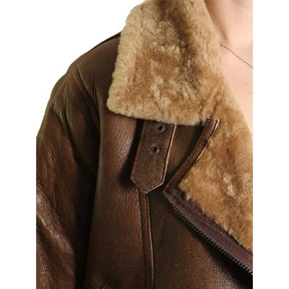 Brown Leather Sheepskin Shearling Jacket Womens - 2XL