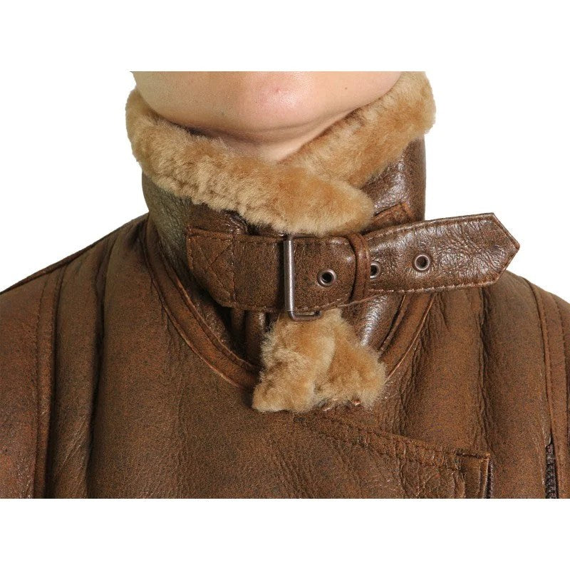 Brown Leather Sheepskin Shearling Jacket Womens - 3XL