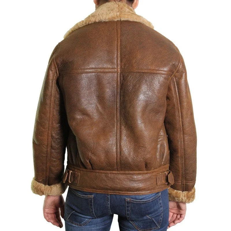 Brown Leather Sheepskin Shearling Jacket Womens - L
