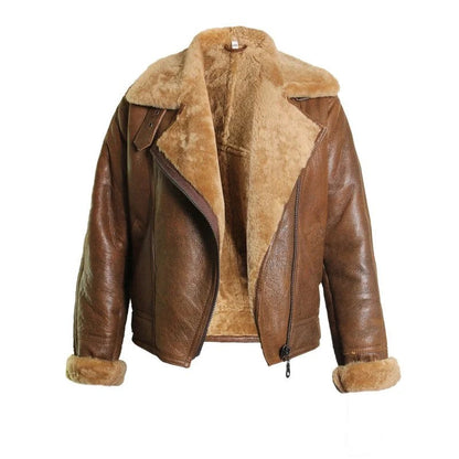 Brown Leather Sheepskin Shearling Jacket Womens - XL