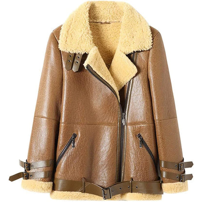 Womens Shearling Sheepskin Bomber Jacket - 2XL