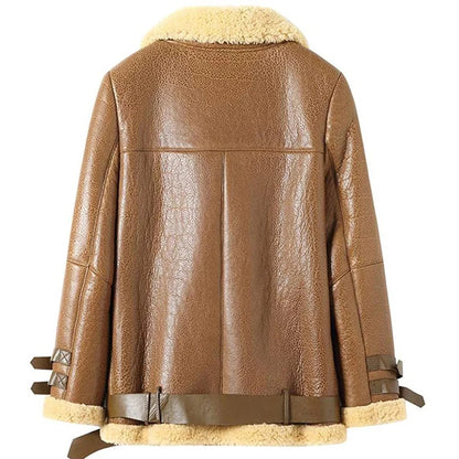 Womens Shearling Sheepskin Bomber Jacket - 3XL
