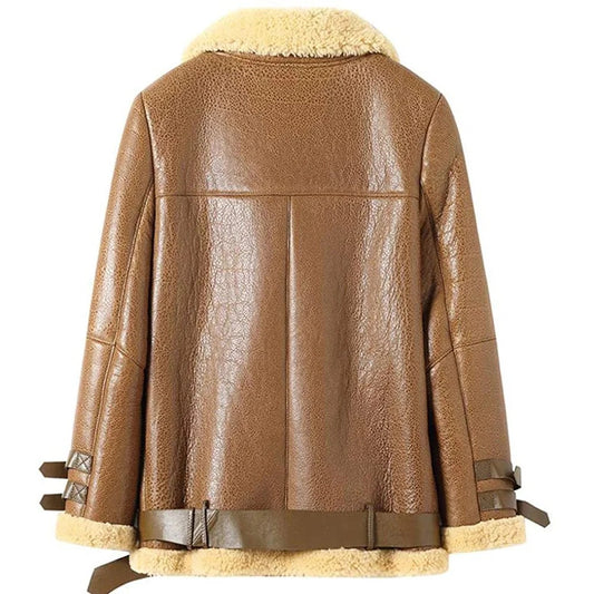 Womens Shearling Sheepskin Bomber Jacket - 3XL