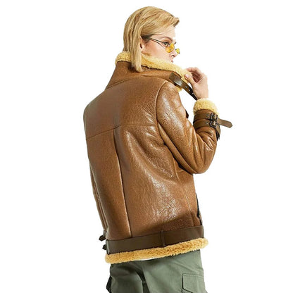 Womens Shearling Sheepskin Bomber Jacket - XL